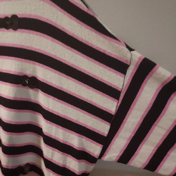 Elle Black, White and Pink Striped Dolman Sleeve Embellished Sweater in Size XL - Picture 7 of 11